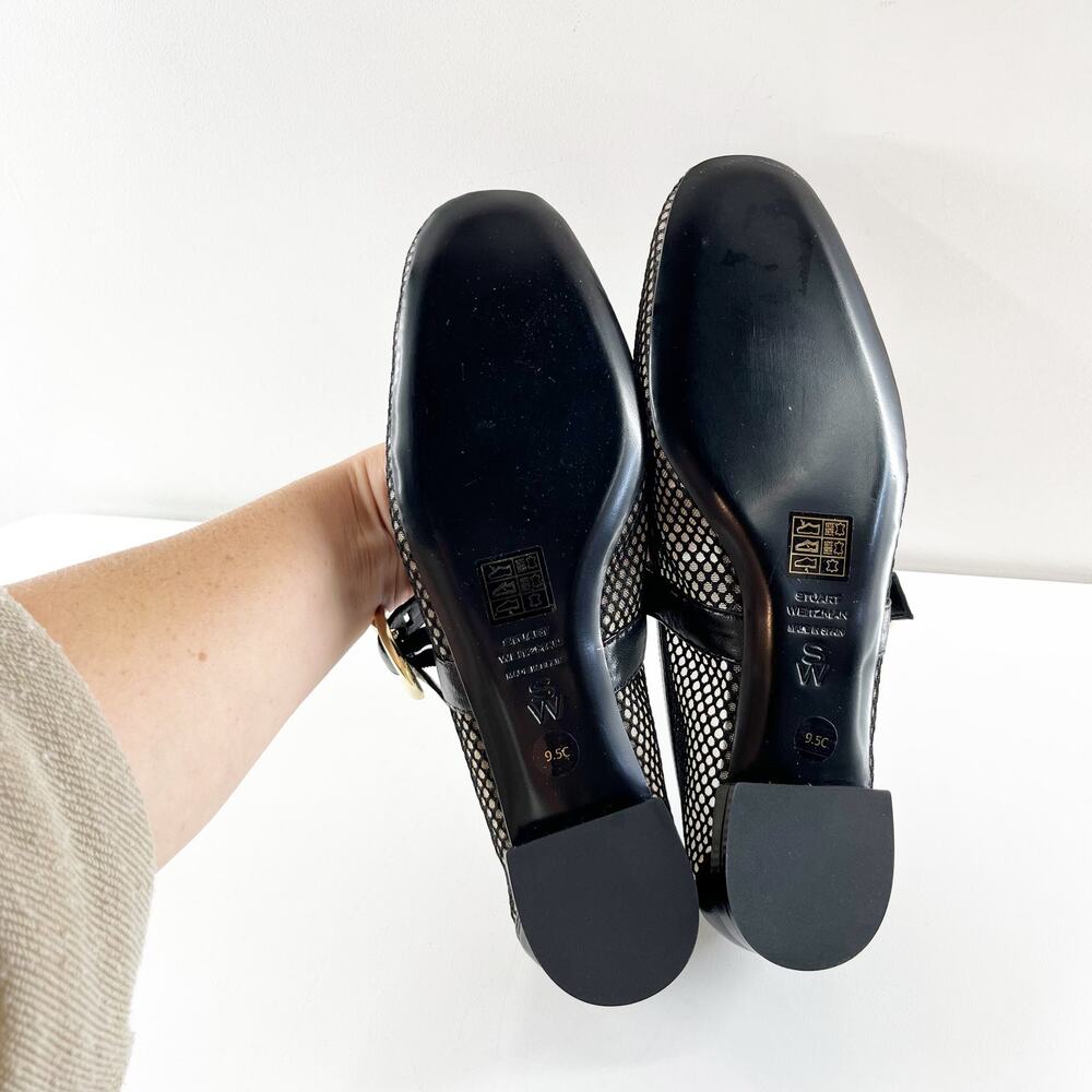 Stuart Weitzman Arabella Mesh Mary Jane Ballet Flats Black 9.5 - Picture 7 of 10